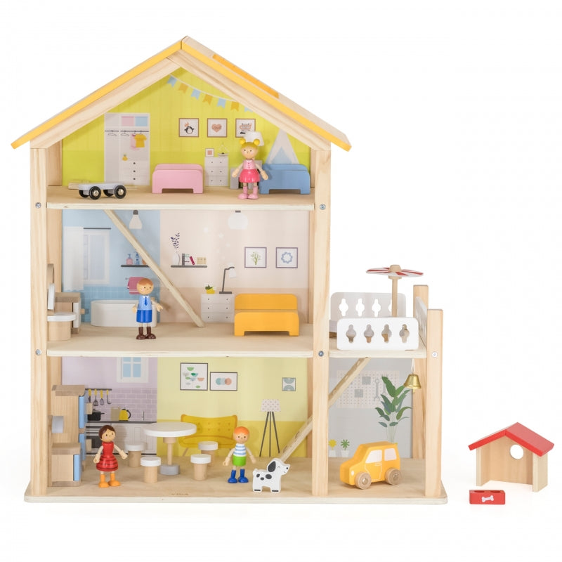 VIGA Houten Poppenhuisset met Poppen en Accessoires