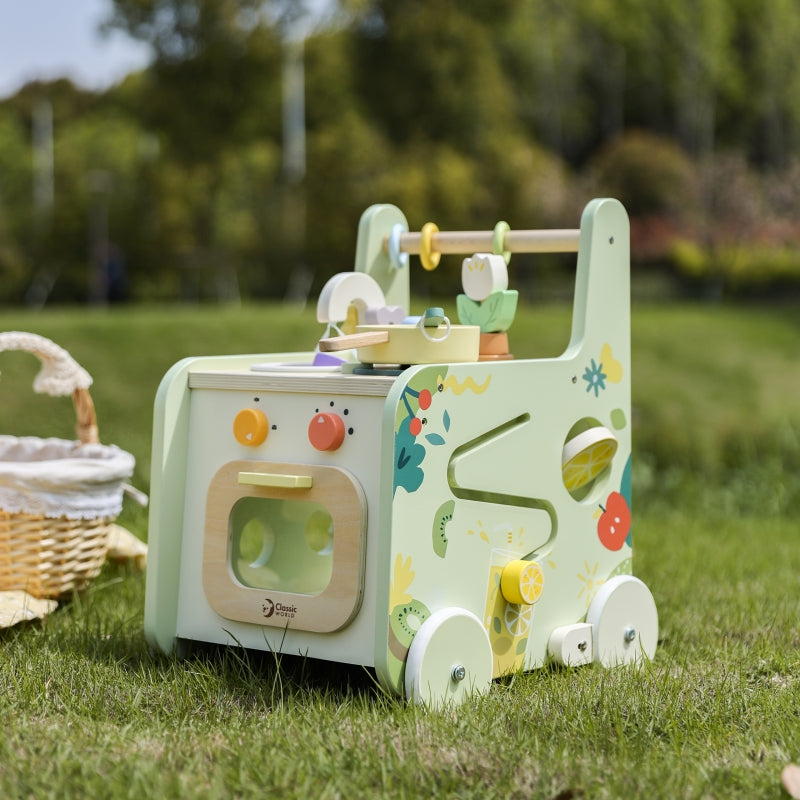 CLASSIC WORLD Houten Keuken 2 in 1 Duwwagen met Verwijderbare Wielen