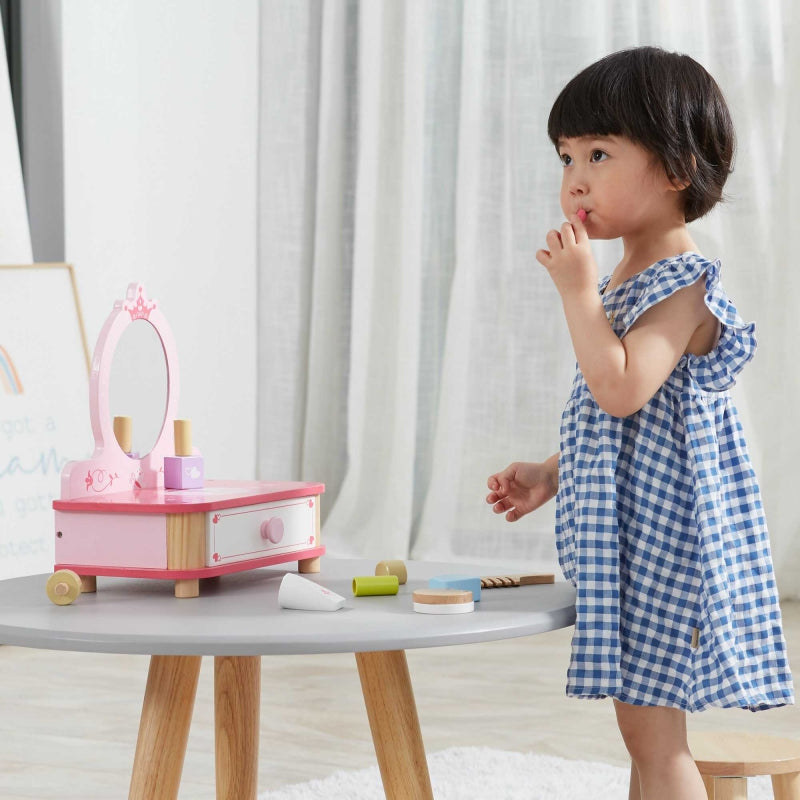 VIGA Houten Roze Make-uptafel met Spiegel + Accessoires