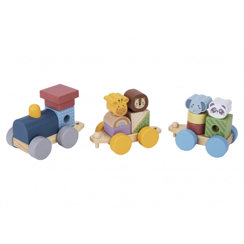 TOOKY TOY Kolejka Drewniana ze Zwierzątkami Klocki Układanka Montessori
