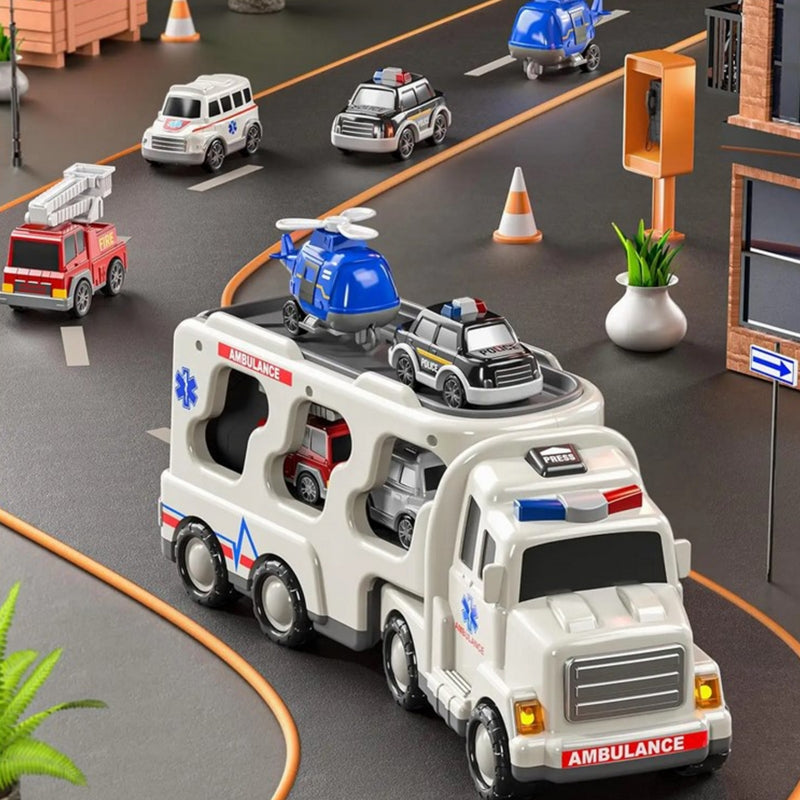 WOOPIE SpeelgoedTakelwagen met 5 Auto's Inclusief Ambulance