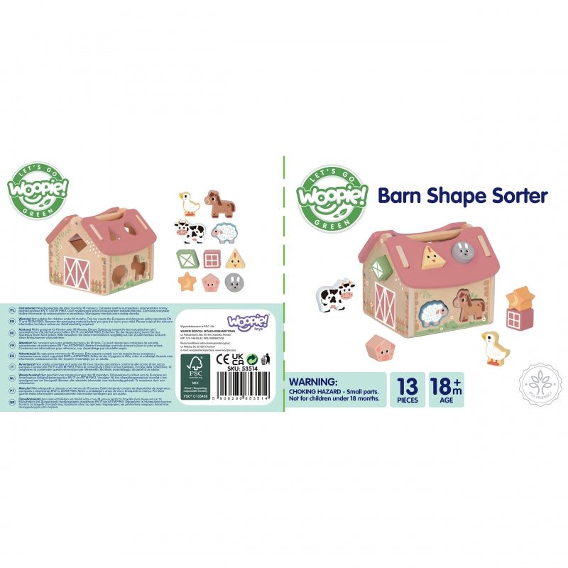 WOOPIE GREEN Houten Boerderij – Vormen- en Kleuren Sorteren – 13 stuks