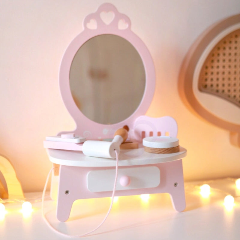 CLASSIC WORLD Houten kaptafel voor meisjes met spiegel + stijltang - 11 accessoires
