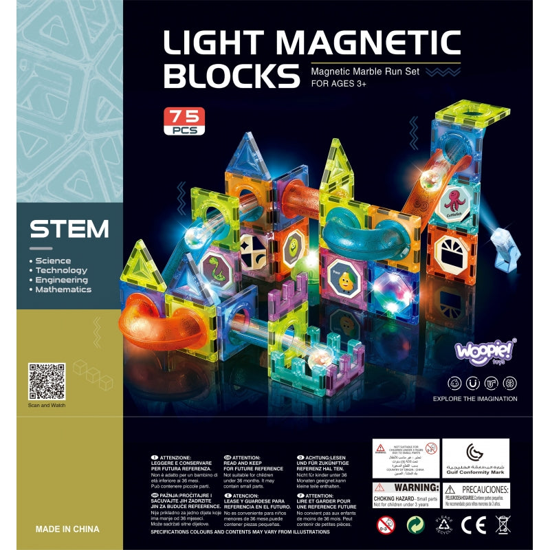 WOOPIE Magnetische Bouwstenen, Lichtgevende Kogelbaan, Knikkerbaan 75 stuks