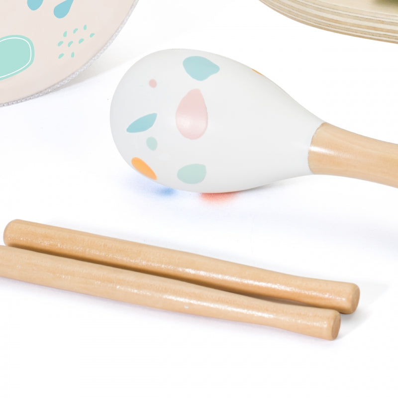CLASSIC WORLD Houten Muziekinstrumenten voor Kinderen: XYlofoon, Trommel, Rammelaar 5 stuks