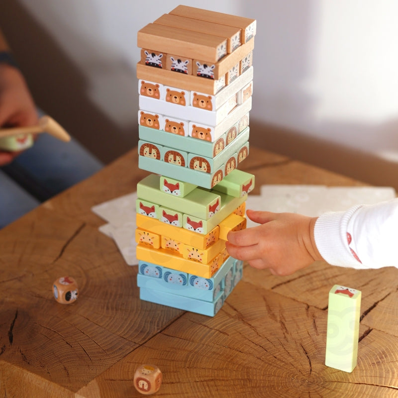 WOOPIE Wiebelende Toren Behendigheidsspel Dieren - 82 stuks - FSC