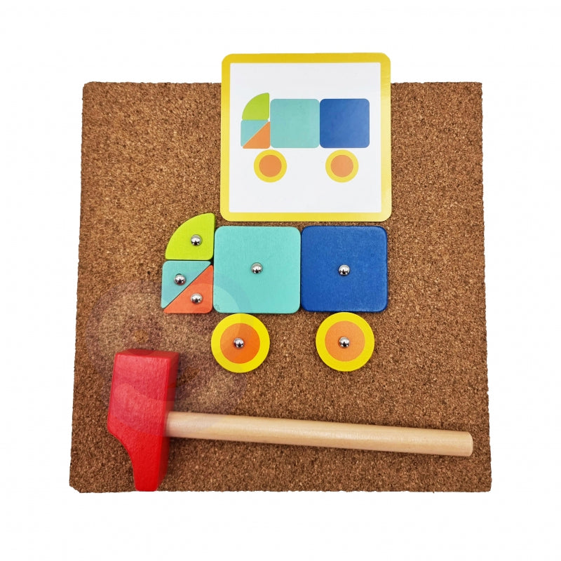 WOOPIE GREEN Houten Hamer- en Spijkerbord - Puzzel 20 Patronen - 82 Stuks - FSC Certificaat