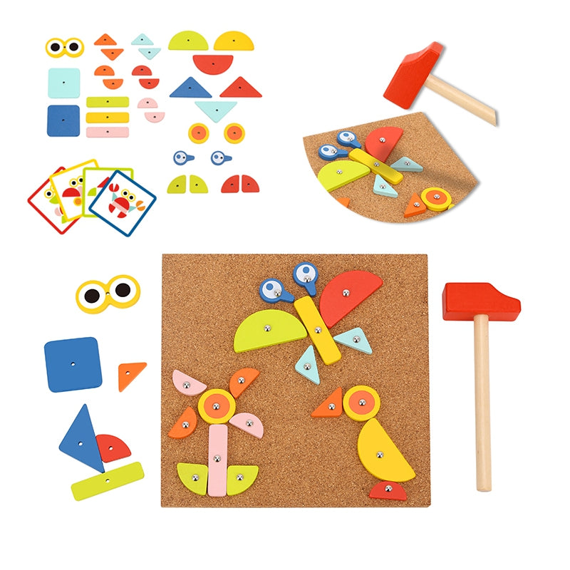 WOOPIE GREEN Houten Hamer- en Spijkerbord - Puzzel 20 Patronen - 82 Stuks - FSC Certificaat