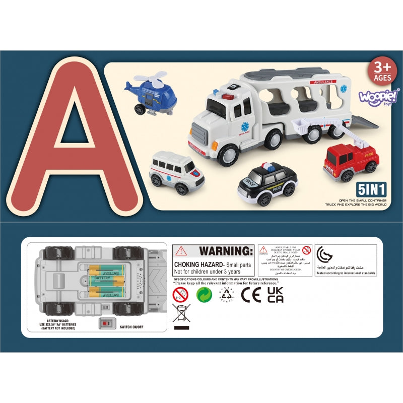 WOOPIE SpeelgoedTakelwagen met 5 Auto's Inclusief Ambulance