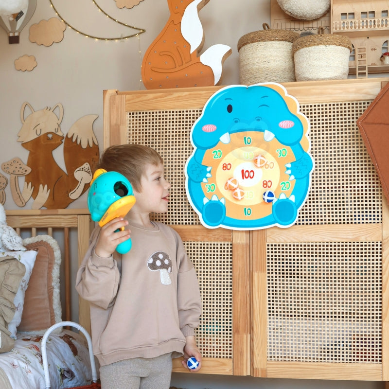 WOOPIE Dartspel met thema Dinosaurussen inclusief Pistool, Klittenband Ballen, Doel en Puntenscore