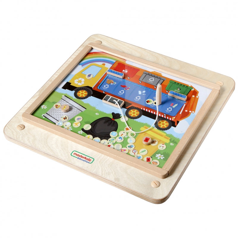 MASTERKIDZ Educatieve Houten puzzel Vuilniswagen – Afval Sorteren - Montessori speelgoed