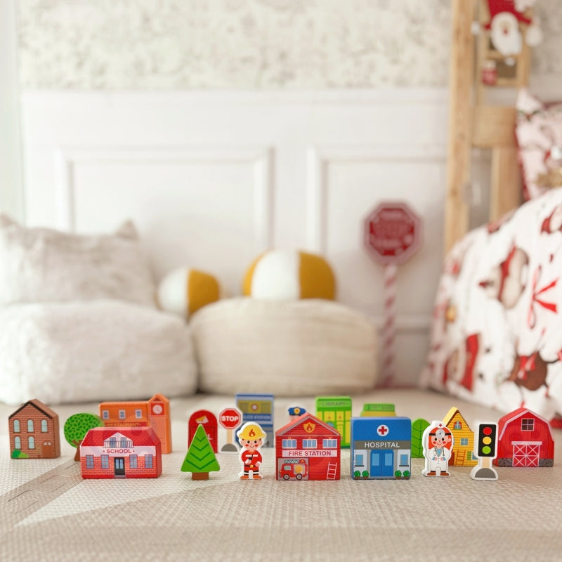 TOOKY TOY houten set met gebouwen en figuren