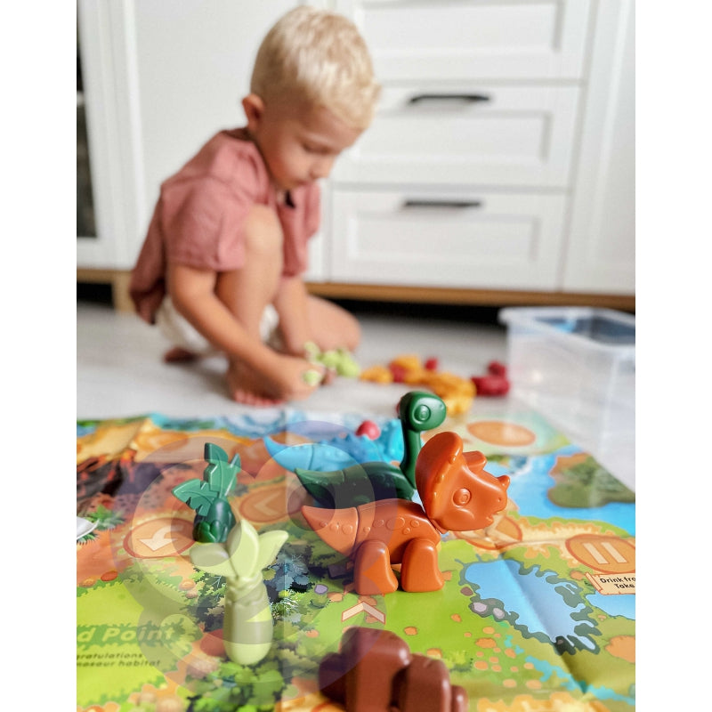 WOOPIE Bouwset 2-in-1 Bordspel Dinosaurussen + Dobbelsteen 46 stuks