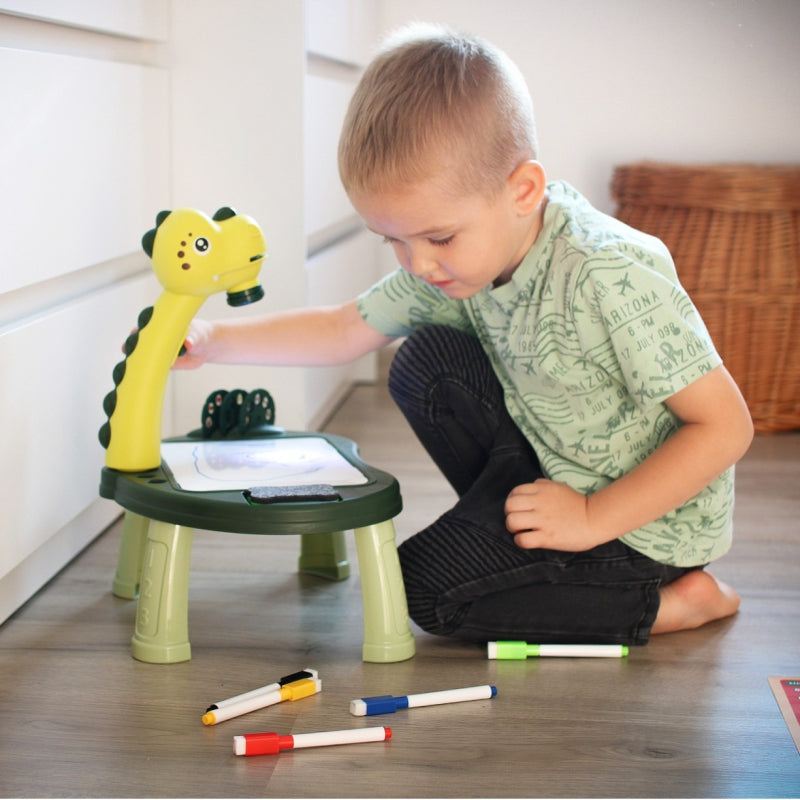 WOOPIE Tekentafel met Projector 24 Patronen - Dinosaurus + 2 Spelletjes - Groen