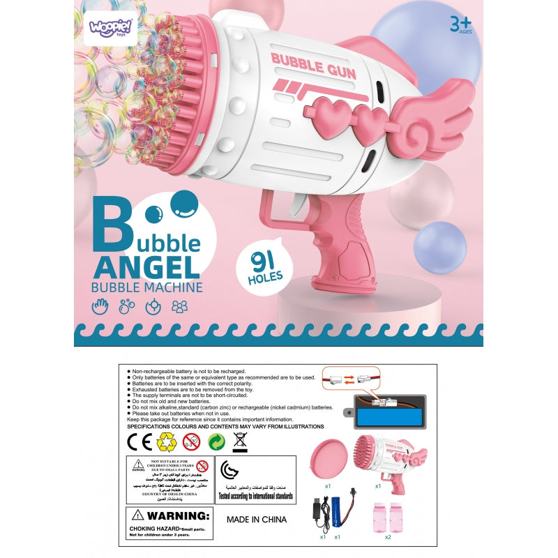 WOOPIE Bubble Gun, Bellenblaasmachine pistool met 91 Openingen, Roze