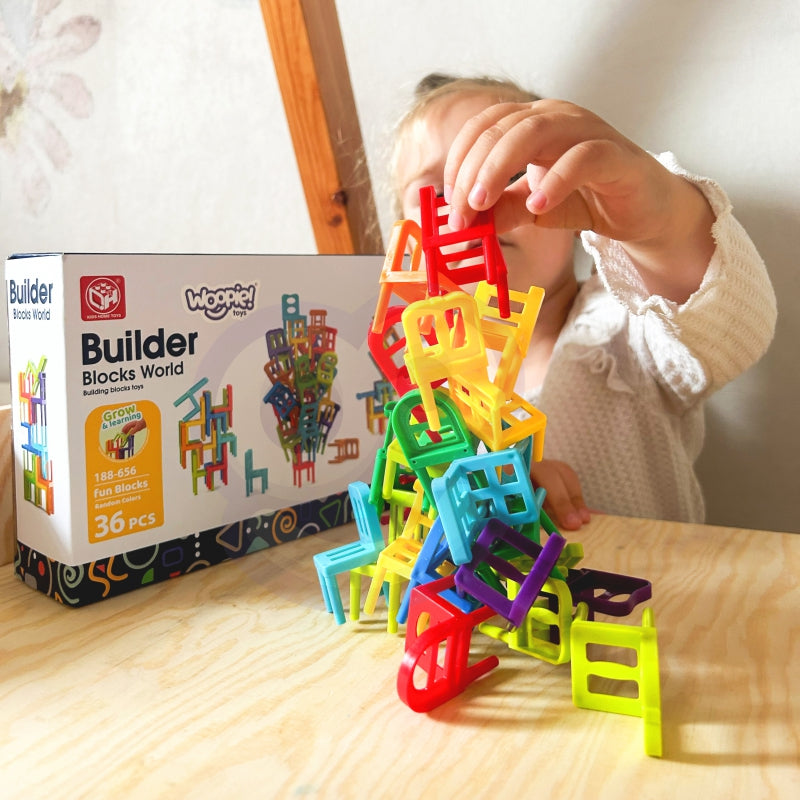 WOOPIE Behendigheidsspel Stapelbare Stoelen – Blokkenpuzzel 36-delig