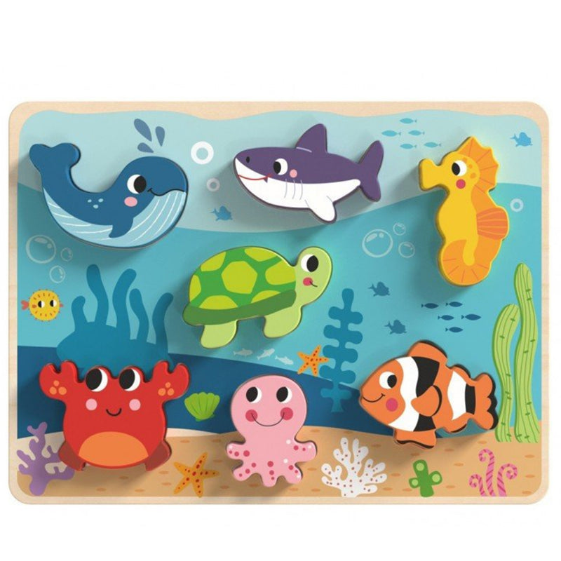TOOKY TOY Houten Kinderpuzzel Zee, Wereld, Vissen en Schildpad