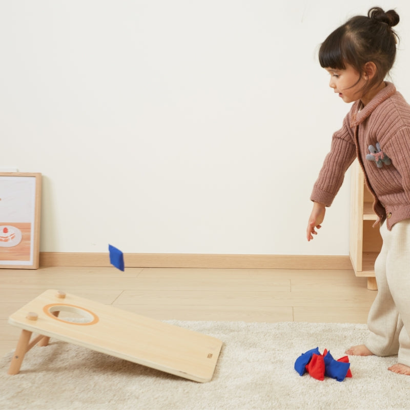 Viga 2-in-1 Behendigheidsspel: houten Kleur & Kruis puzzel + Cornhole – zak gooien