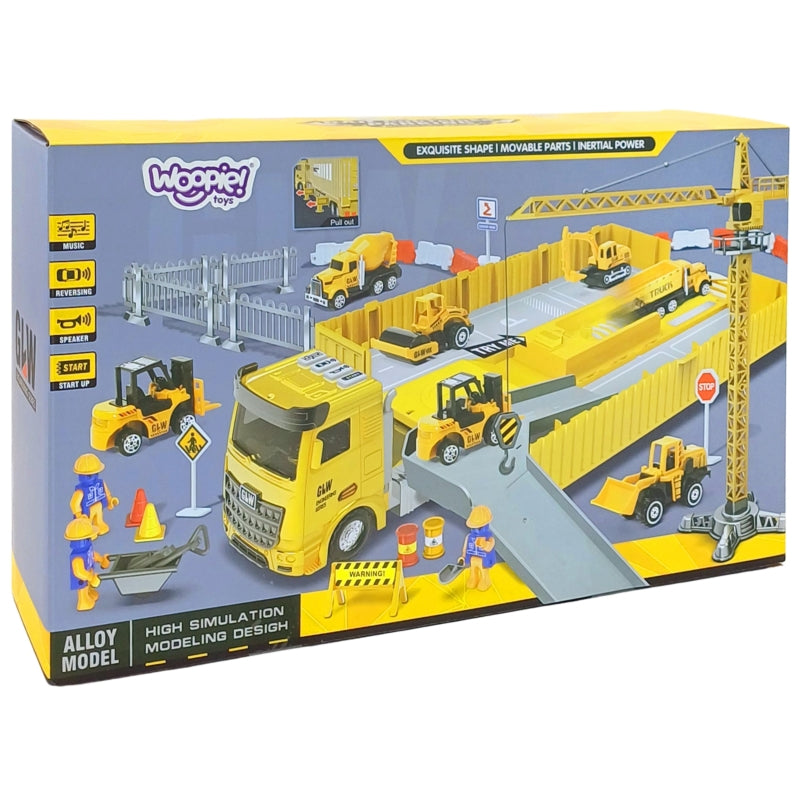 WOOPIE 6-in-1 Vrachtwagen Set Bouwkraan, Speelauto met Accessoires