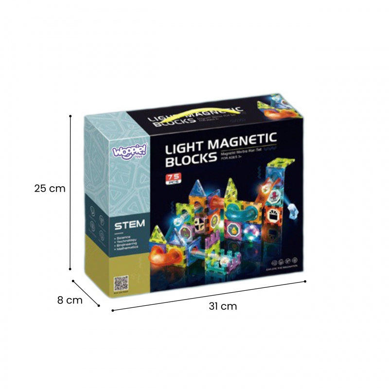 WOOPIE Magnetische Bouwstenen, Lichtgevende Kogelbaan, Knikkerbaan 75 stuks