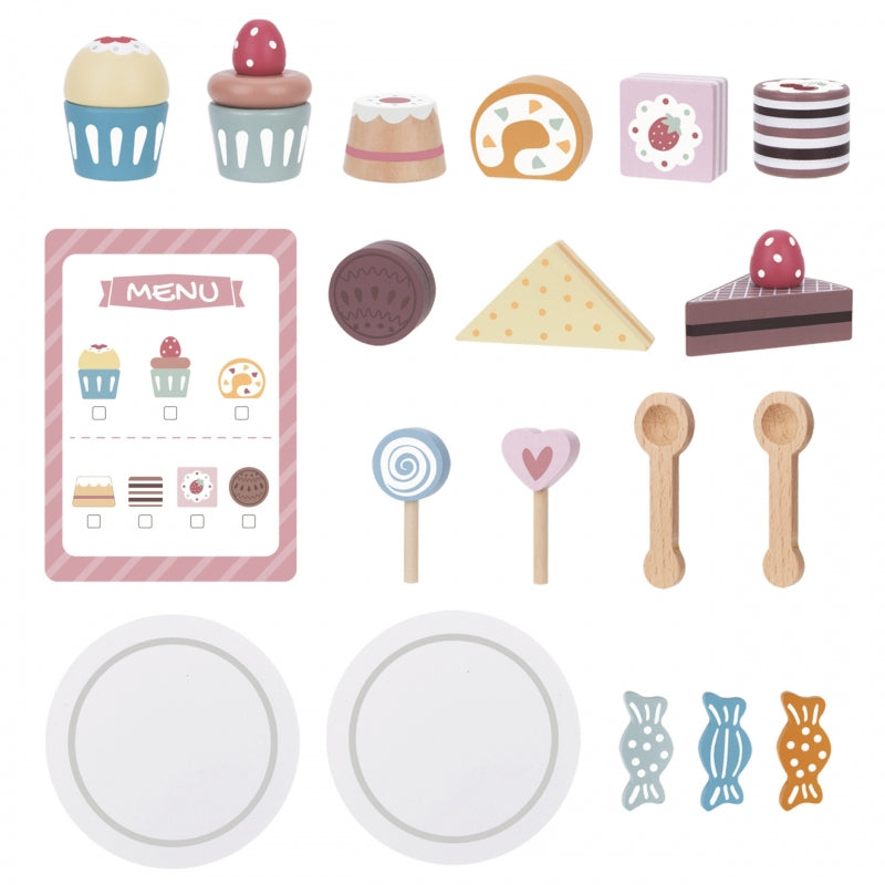TOOKY TOY Houten Taartstandaard met Gebak en Accessoires - Creatieve Rollenspelset voor Kinderen