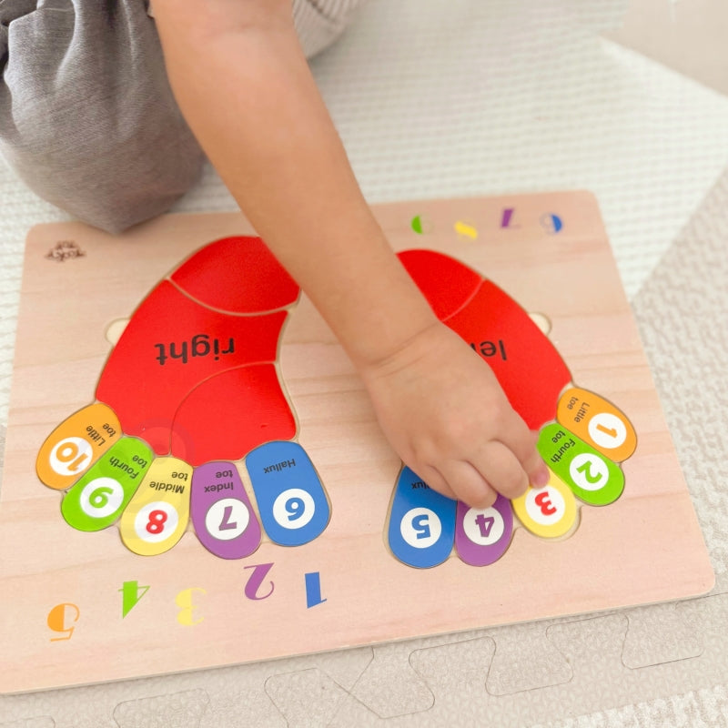 TOOKY TOY Educatieve houten puzzel met voeten, leren tellen en kleuren