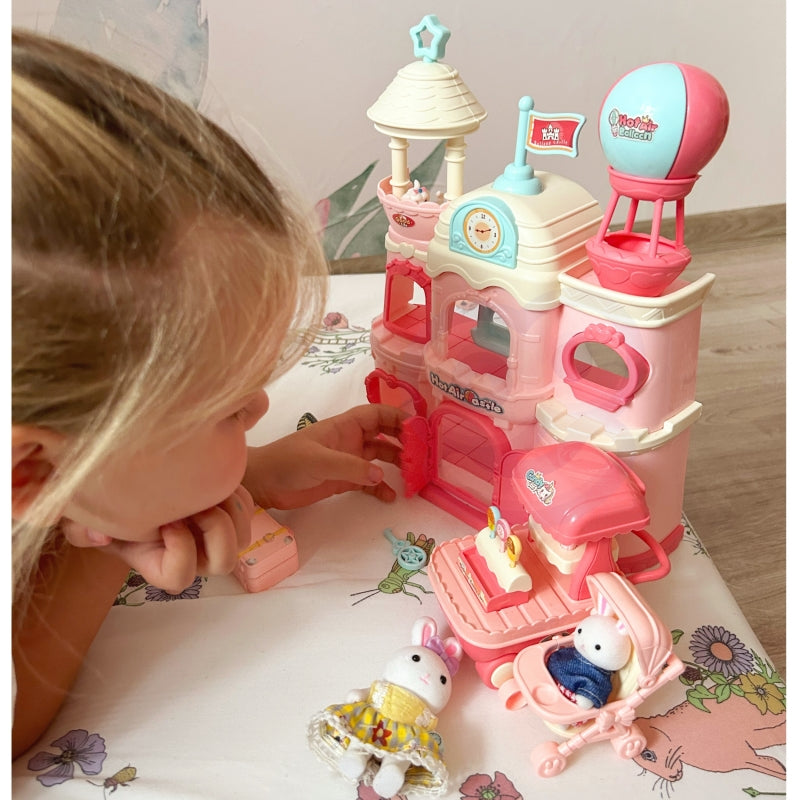 WOOPIE Speelgoed Kleurrijk Poppenhuis met 3 verdiepingen, figuurtjes en accessoires