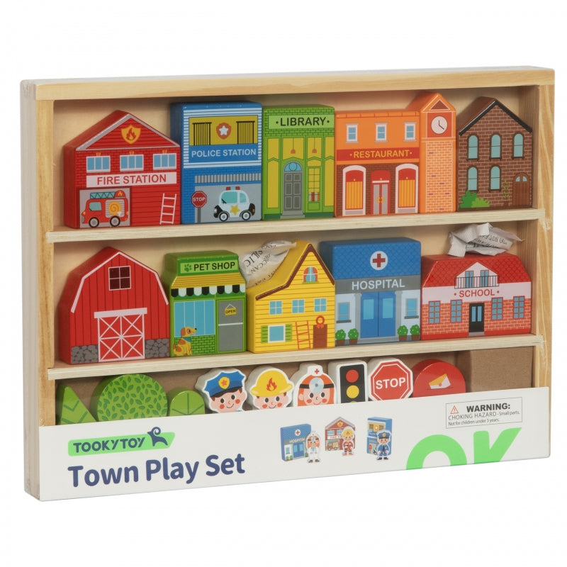 TOOKY TOY houten set met gebouwen en figuren