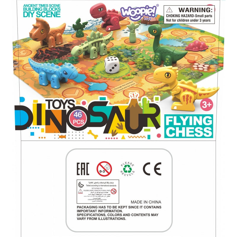 WOOPIE Bouwset 2-in-1 Bordspel Dinosaurussen + Dobbelsteen 46 stuks