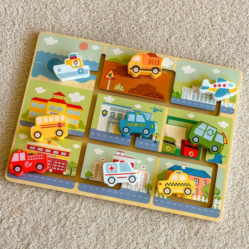 TOOKY TOY Houten Doolhof Voertuigen Puzzel