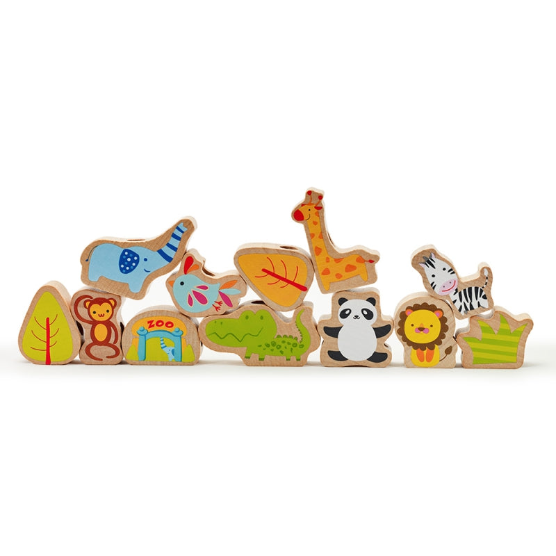 CLASSIC WORLD Houten Rijgblokjes Dierentuin 13 stuks