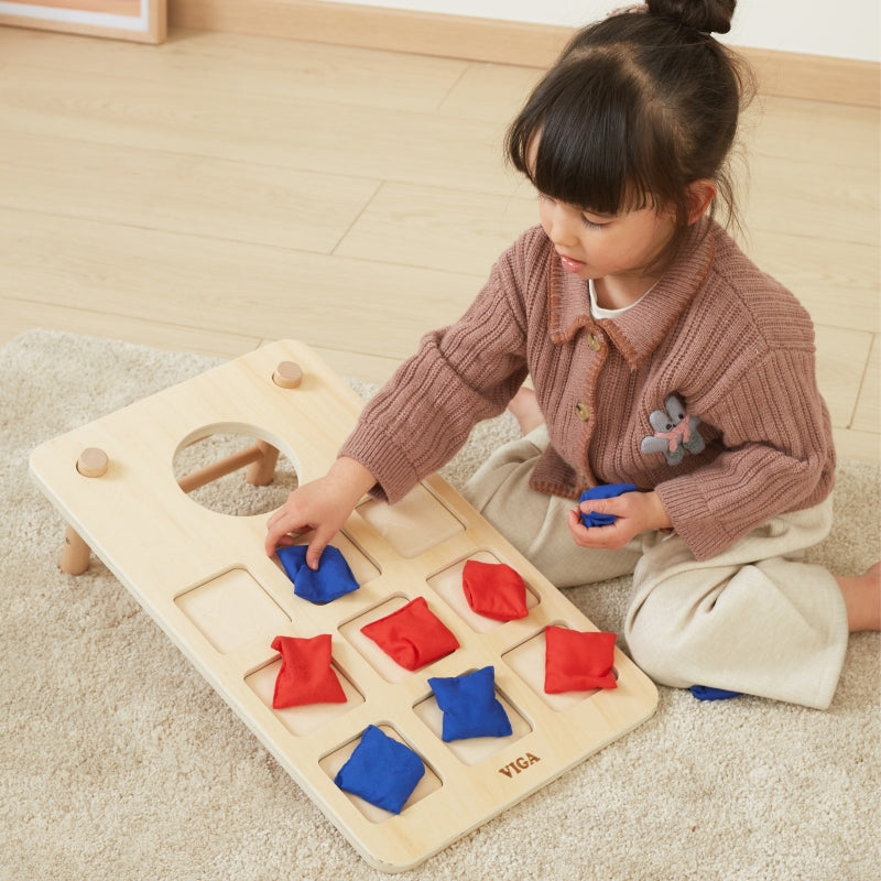Viga 2-in-1 Behendigheidsspel: houten Kleur & Kruis puzzel + Cornhole – zak gooien
