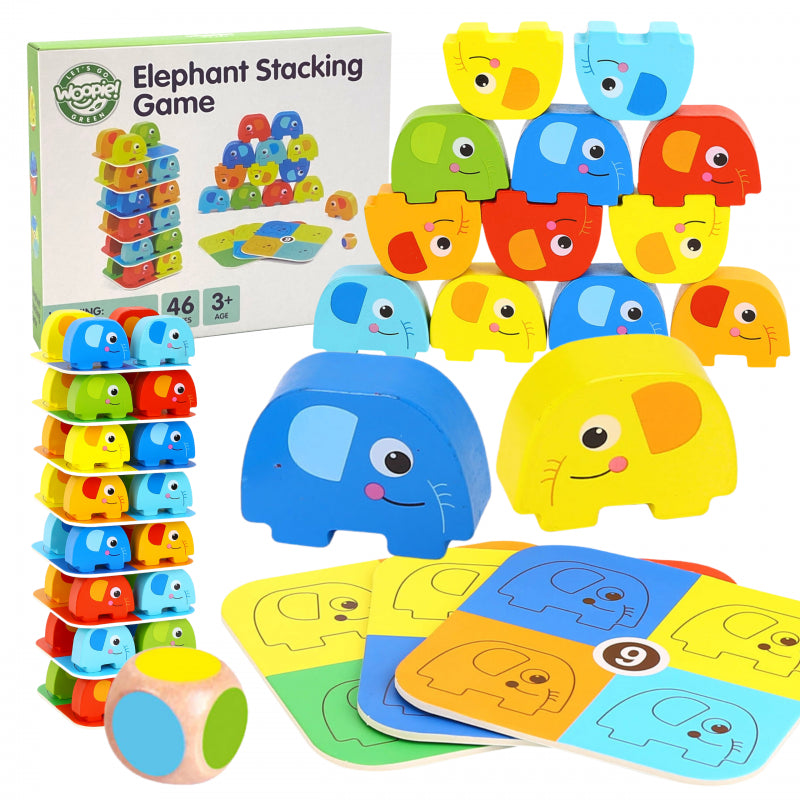 WOOPIE GREEN Olifant op Olifant Jenga puzzel - Behendigheidsspel - Jenga - FSC Gecertificeerd