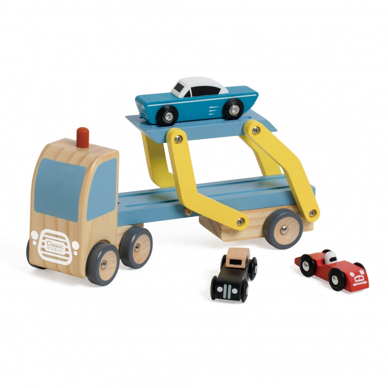CLASSIC WORLD Houten Wegtransportwagen set met 3 auto’s, thema Wegenwacht