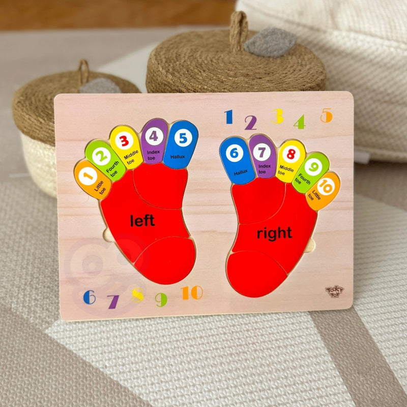TOOKY TOY Educatieve houten puzzel met voeten, leren tellen en kleuren
