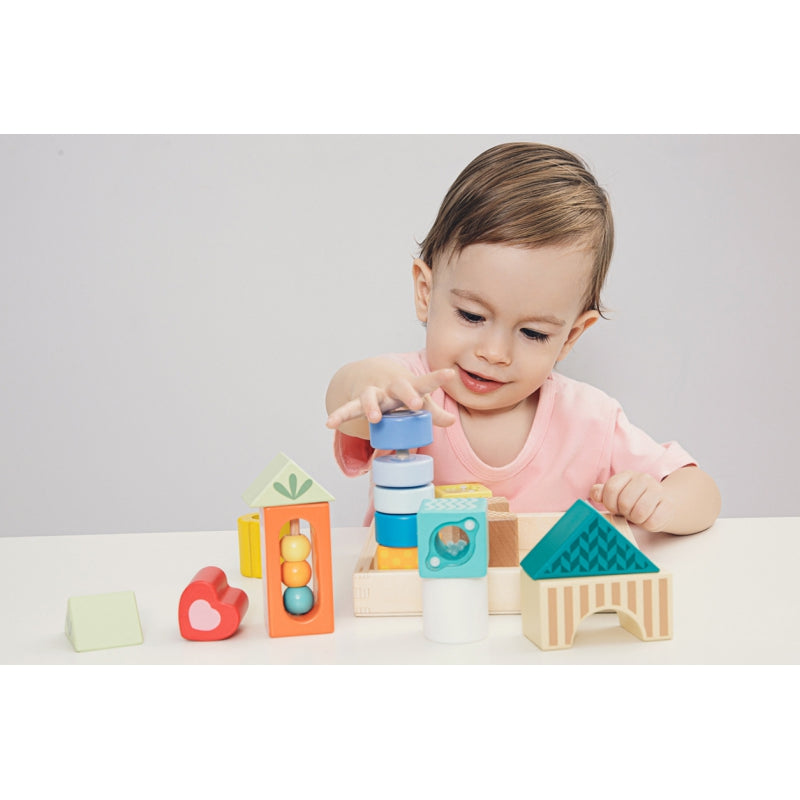 CLASSIC WORLD Houten Sensorische Blokken 7 Functies, 14 stuks - Multifunctionele Puzzel