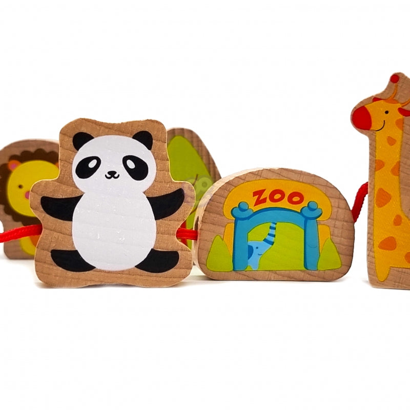 CLASSIC WORLD Houten Rijgblokjes Dierentuin 13 stuks