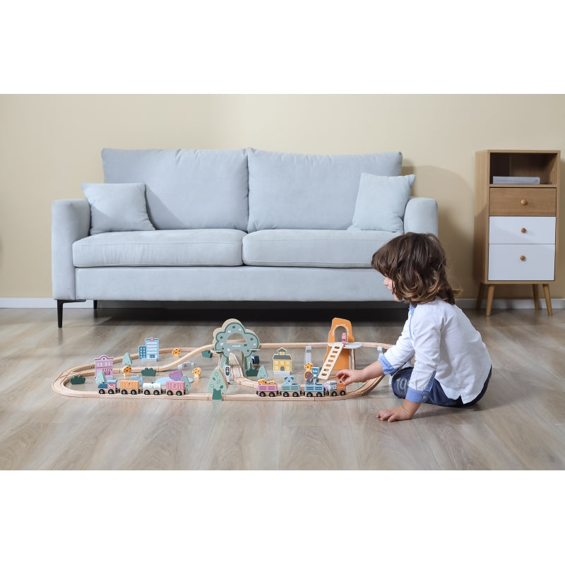 VIGA Houten trein met Treinbaan set voor kinderen - 90 stuks