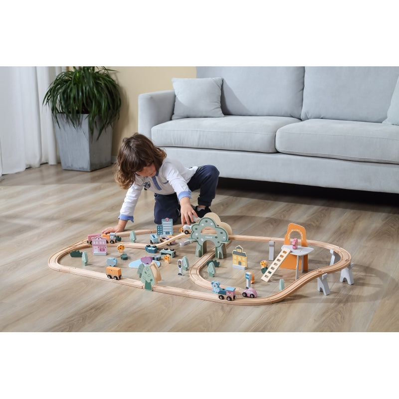 VIGA Houten trein met Treinbaan set voor kinderen - 90 stuks