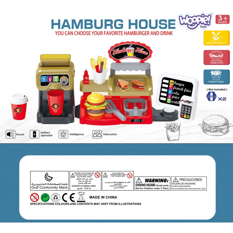 WOOPIE Speelgoed Fast Food Winkel, Restaurant inclusief Kassa en Drankdispenser