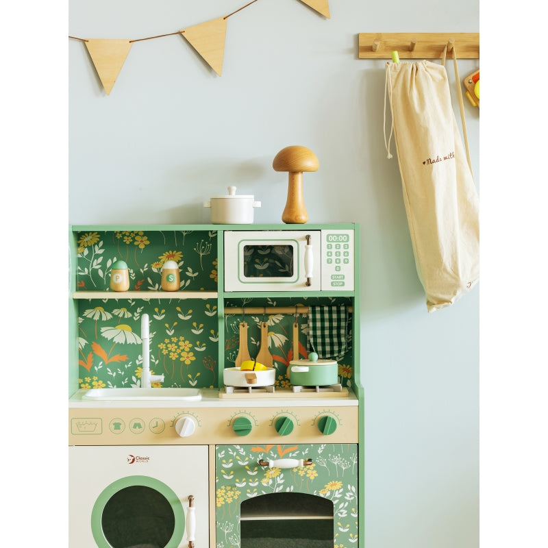CLASSIC WORLD Grote houten vintage speelkeuken voor kinderen + accessoires