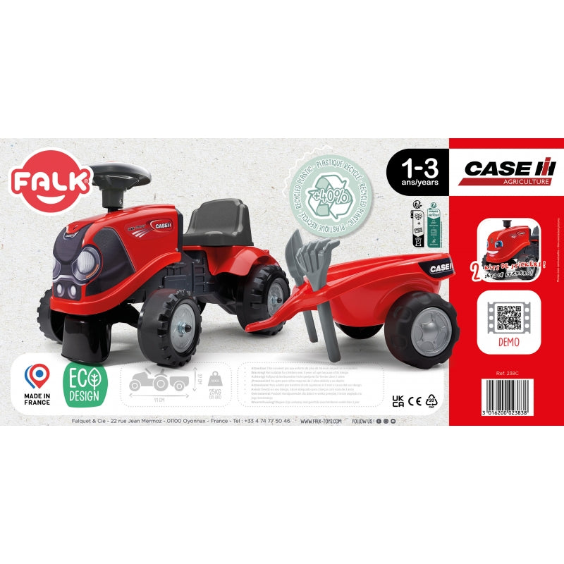 FALK Jeździk Traktorek Baby Case IH Ride-On Czerwony z Przyczepką + akc. od 12 miesięcy