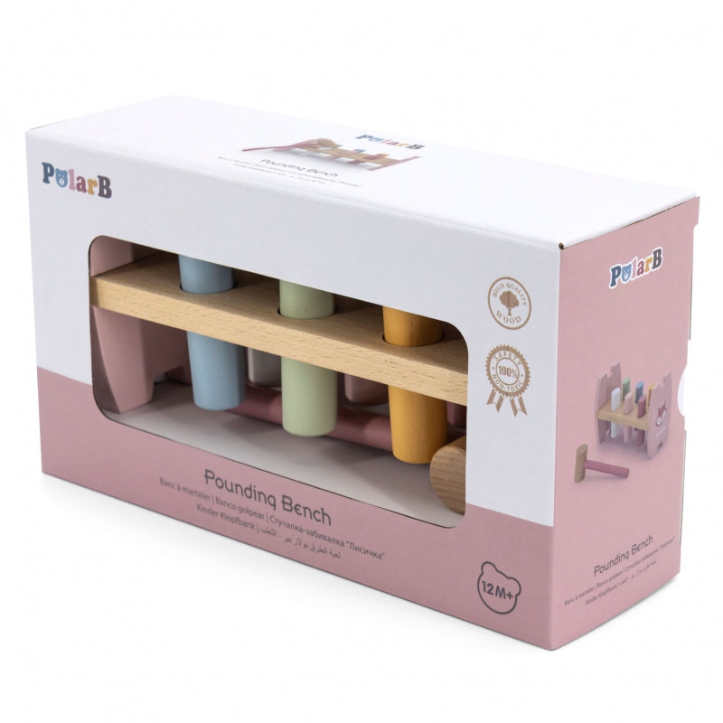 VIGA PolarB Houten Hammertje Spel roze met vosje voor Baby's