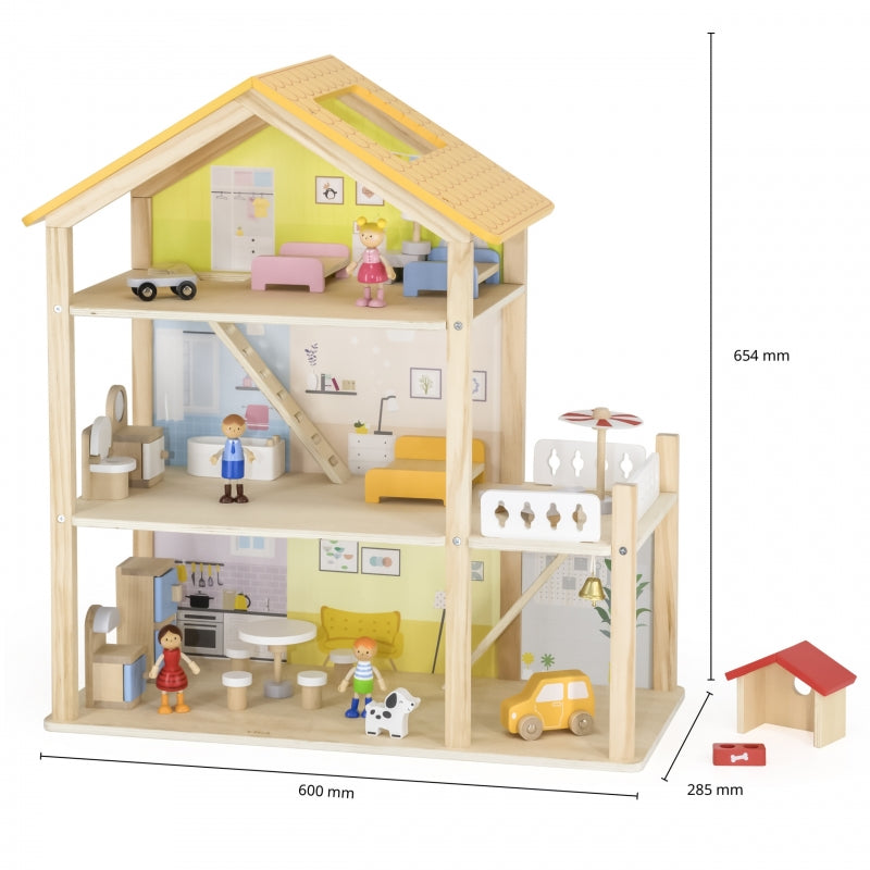 VIGA Houten Poppenhuisset met Poppen en Accessoires
