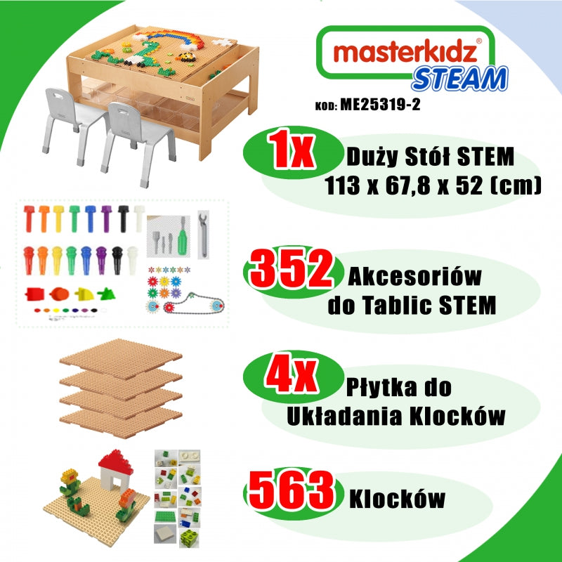 MASTERKIDZ Houten Educatieve Tafel + STEM muur Accessoires + 563 Blokken