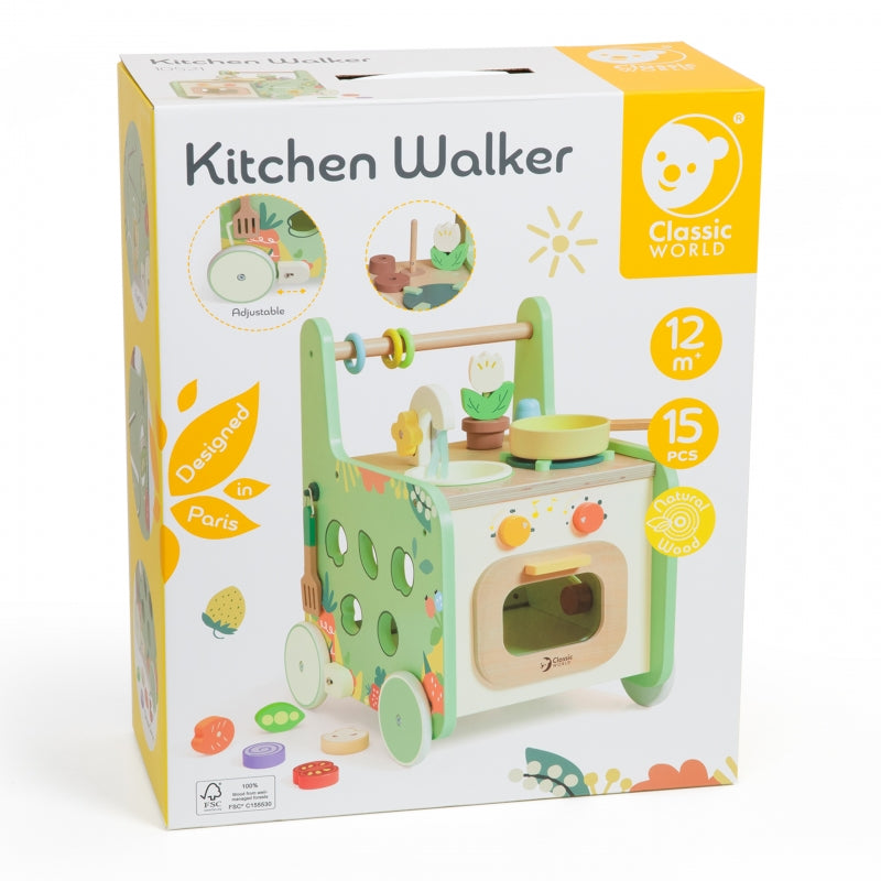 CLASSIC WORLD Houten Keuken 2 in 1 Duwwagen met Verwijderbare Wielen