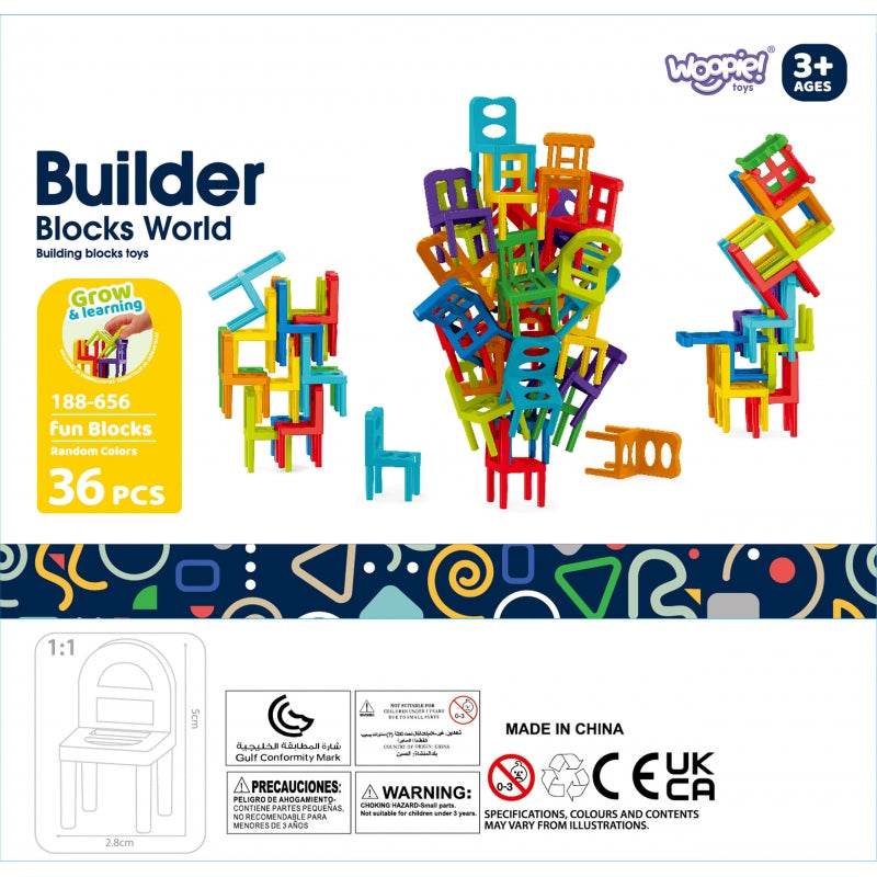 WOOPIE Behendigheidsspel Stapelbare Stoelen – Blokkenpuzzel 36-delig