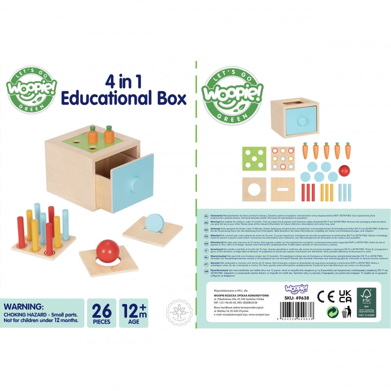 WOOPIE GREEN Houten Wortel 4-in-1 sorteerspel - Educatieve Lade - Montessori speelgoed -FSC