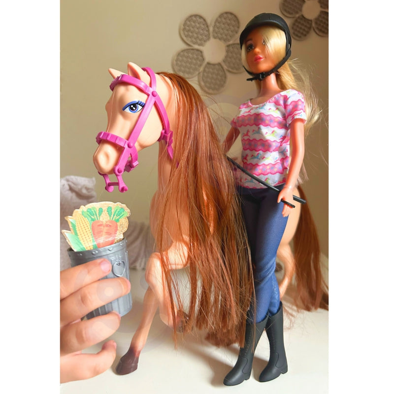WOOPIE Manege speelgoed ruiter pop met paard + accessoires Speelpop