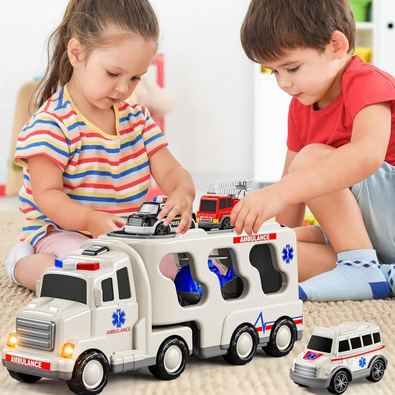 WOOPIE SpeelgoedTakelwagen met 5 Auto's Inclusief Ambulance